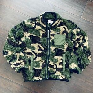 Member Mark's Boys Green Camo Soft Cuddly Cozy Faux Shearling Jacket | Size: 7